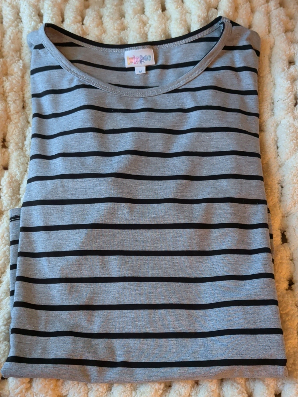 LuLaRoe Grey and Black Striped Short Sleeve Tee